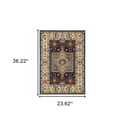 2' X 3' Blue Ivory Machine Woven Medallion Indoor Area Rug - 47.24" (L) x 47.24" (W) x 0.55" (H)