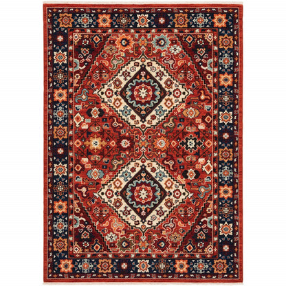 9' X 12' Red Blue Machine Woven Oriental Indoor Area Rug - 118.11" (H) x 155.12" (W) x 0.31" (D)