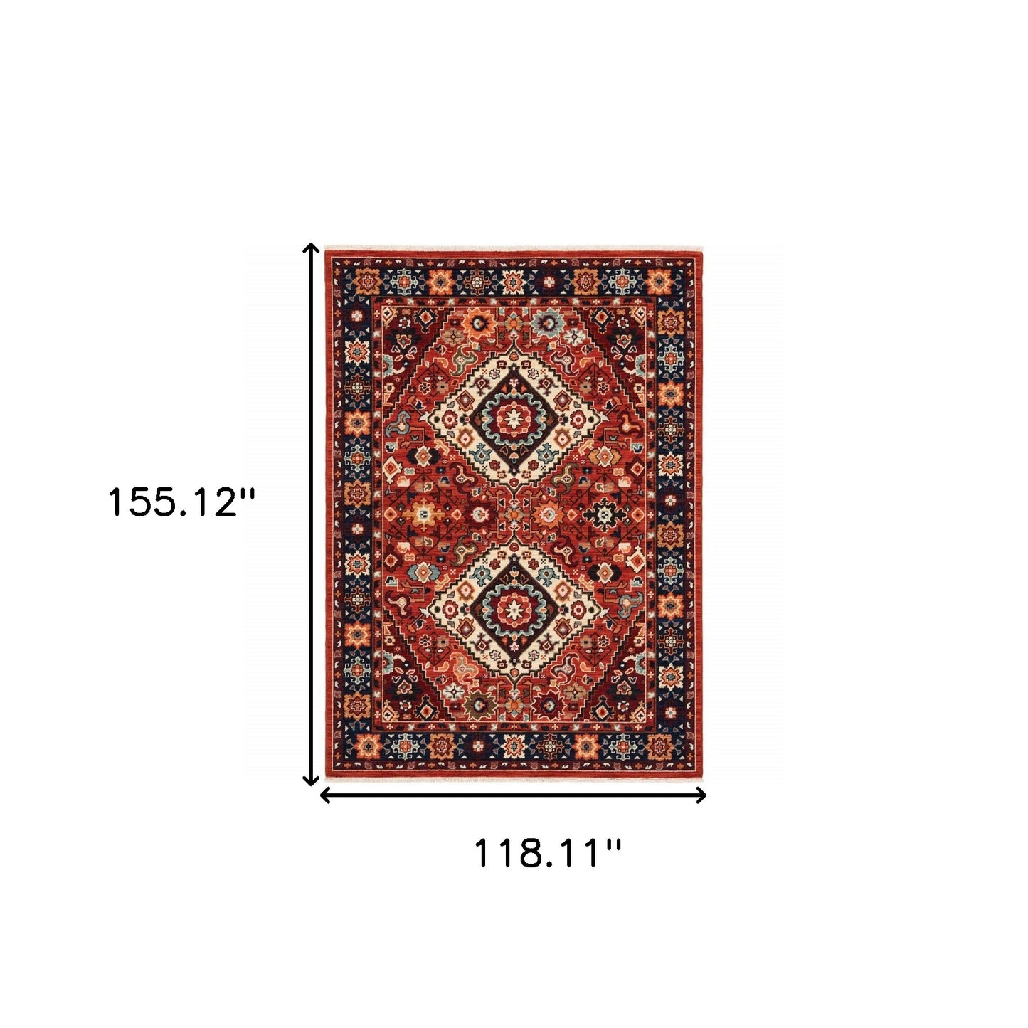 9' X 12' Red Blue Machine Woven Oriental Indoor Area Rug - 118.11" (H) x 155.12" (W) x 0.31" (D)