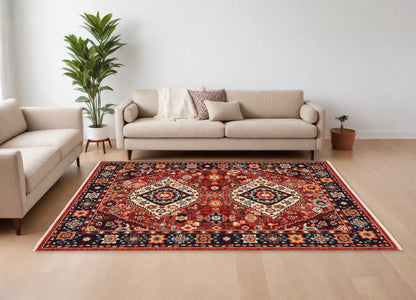 9' X 12' Red Blue Machine Woven Oriental Indoor Area Rug - 118.11" (H) x 155.12" (W) x 0.31" (D)