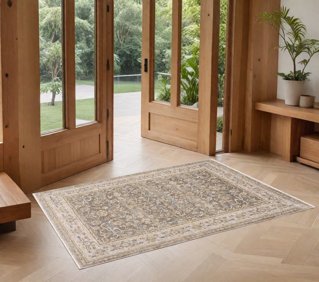 2' X 3' Beige Grey Machine Woven Oriental Indoor Area Rug - 48.0" (L) x 48.0" (W) x 1.0" (H)