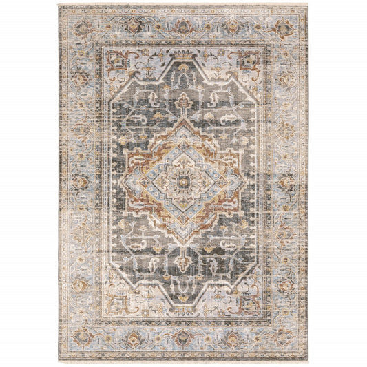 6' X 9' Grey Blue Machine Woven Medallion Indoor Area Rug - 78.74" (H) x 116.54" (W) x 0.23" (D)