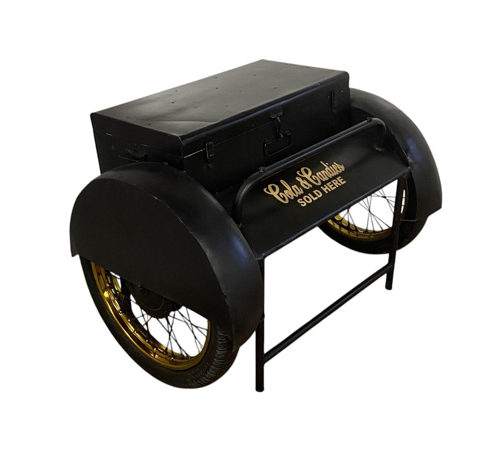 28" Black Distressed Iron Wheel End Table And Trunk Storage HomeRoots