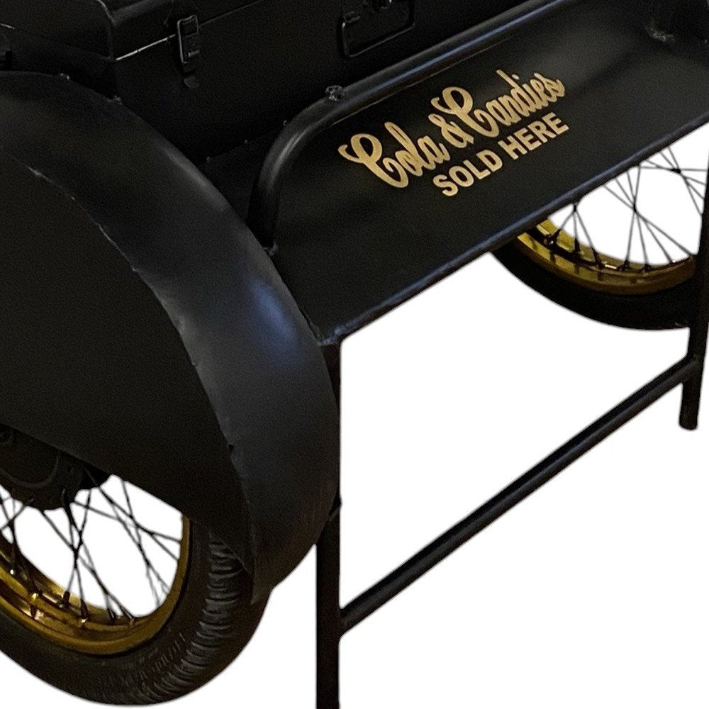 28" Black Distressed Iron Wheel End Table And Trunk Storage HomeRoots