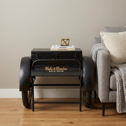28" Black Distressed Iron Wheel End Table And Trunk Storage HomeRoots