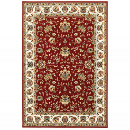 1' X 3' Red Ivory Machine Woven Floral Oriental Indoor Area Rug - 26.0" (L) x 120.0" (W) x 1.0" (H)