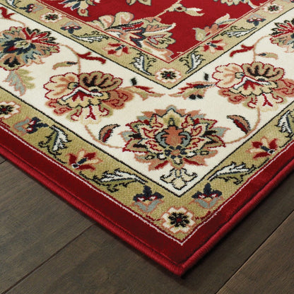 1' X 3' Red Ivory Machine Woven Floral Oriental Indoor Area Rug - 26.0" (L) x 120.0" (W) x 1.0" (H)