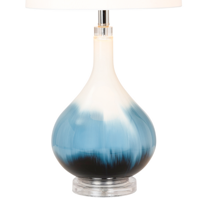 Set of Two 29" Blue and White Glass Table Lamps With White Shades