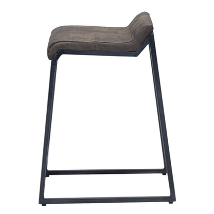 25" Brown And Black Leather And Genuine Leather And Iron Low Back Counter Height Bar Chair HomeRoots