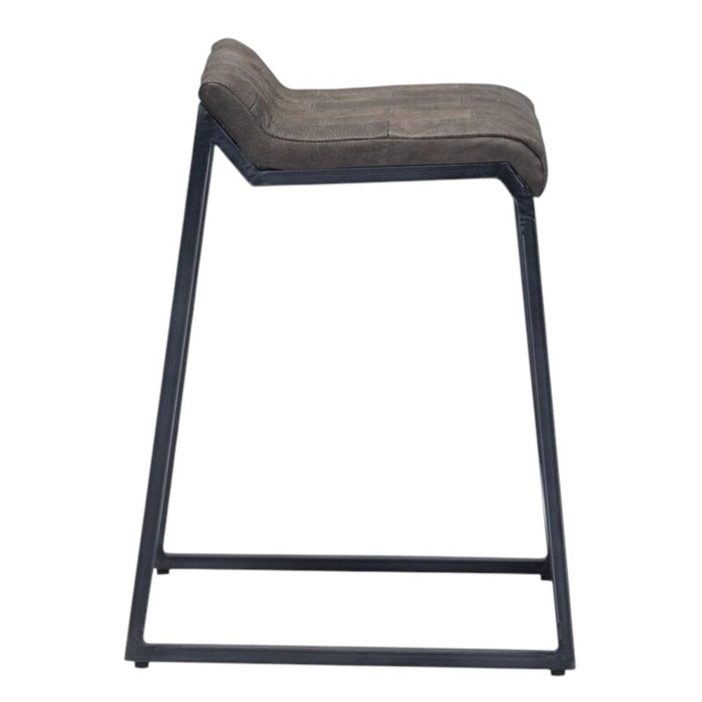 25" Brown And Black Leather And Genuine Leather And Iron Low Back Counter Height Bar Chair HomeRoots