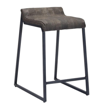 25" Brown And Black Leather And Genuine Leather And Iron Low Back Counter Height Bar Chair HomeRoots