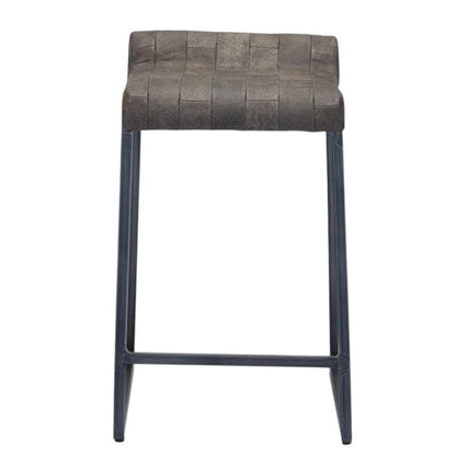 25" Brown And Black Leather And Genuine Leather And Iron Low Back Counter Height Bar Chair HomeRoots
