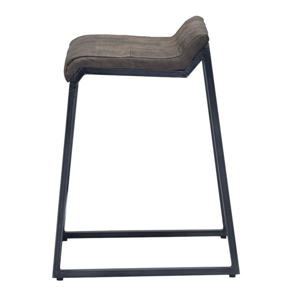 25" Brown And Black Leather And Genuine Leather And Iron Low Back Counter Height Bar Chair HomeRoots