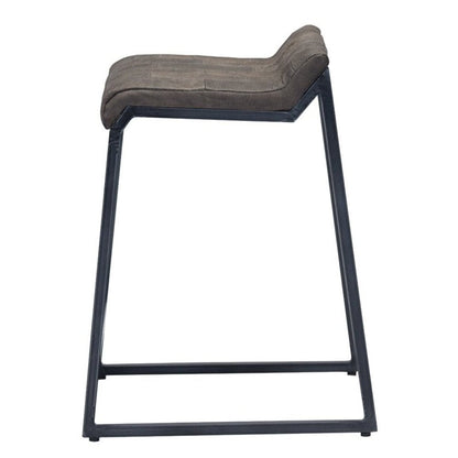 25" Brown And Black Leather And Genuine Leather And Iron Low Back Counter Height Bar Chair HomeRoots