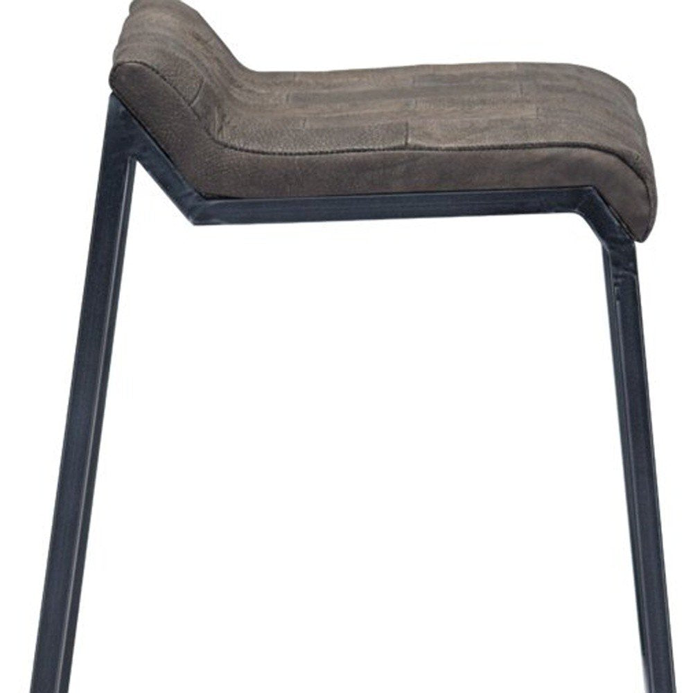 25" Brown And Black Leather And Genuine Leather And Iron Low Back Counter Height Bar Chair HomeRoots