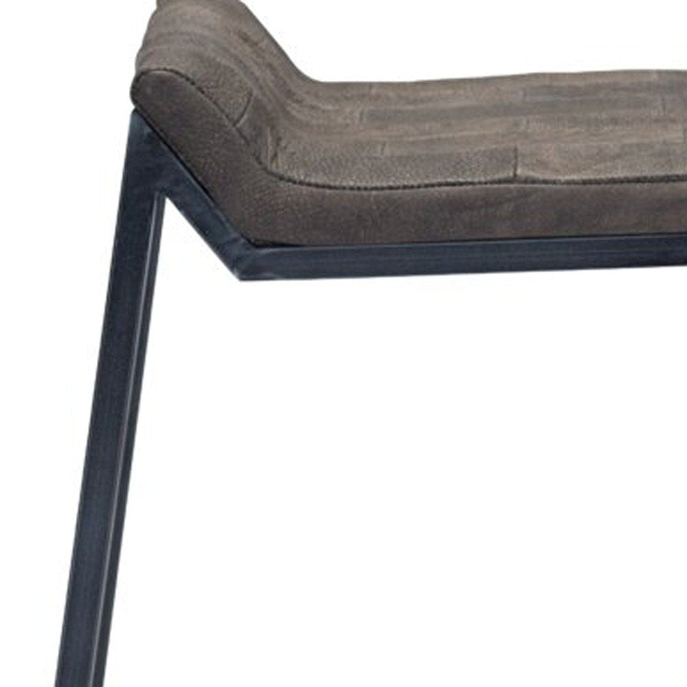 25" Brown And Black Leather And Genuine Leather And Iron Low Back Counter Height Bar Chair HomeRoots