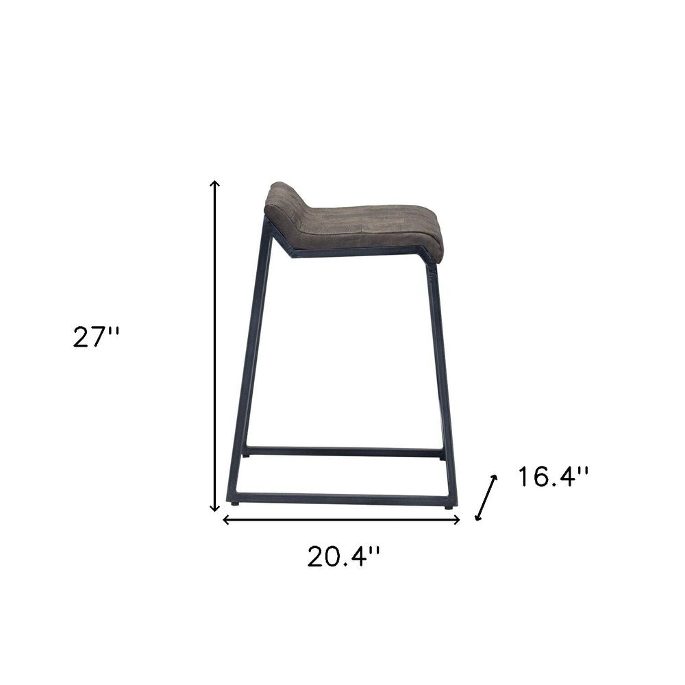 25" Brown And Black Leather And Genuine Leather And Iron Low Back Counter Height Bar Chair HomeRoots