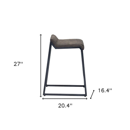 25" Brown And Black Leather And Genuine Leather And Iron Low Back Counter Height Bar Chair HomeRoots