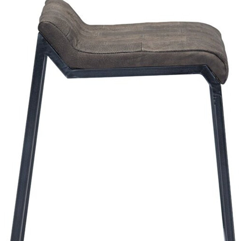 25" Brown And Black Leather And Genuine Leather And Iron Low Back Counter Height Bar Chair HomeRoots