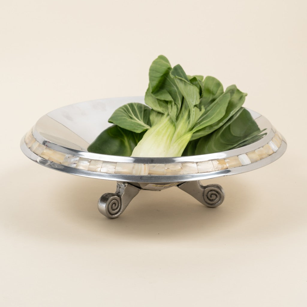 Silver And Mother Of Pearl Pedestal Centerpiece Bowl