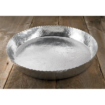 25" Silver Hammered Finish Round Tray