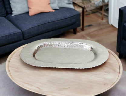 13" Silver Oval Stainless Steel Hammered Serving Tray