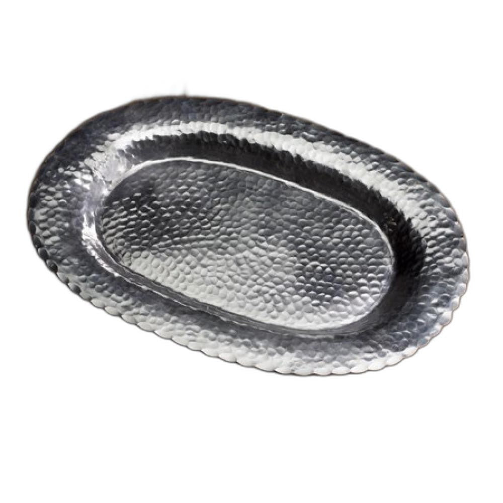 13" Silver Oval Stainless Steel Hammered Serving Tray