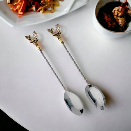 Set of Two Golden Stag Salad Servers