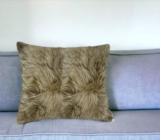 18" Taupe Sheepskin Throw Pillow FurniFindUSA