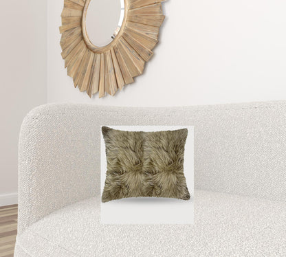 Taupe Natural Sheepskin Square Pillow