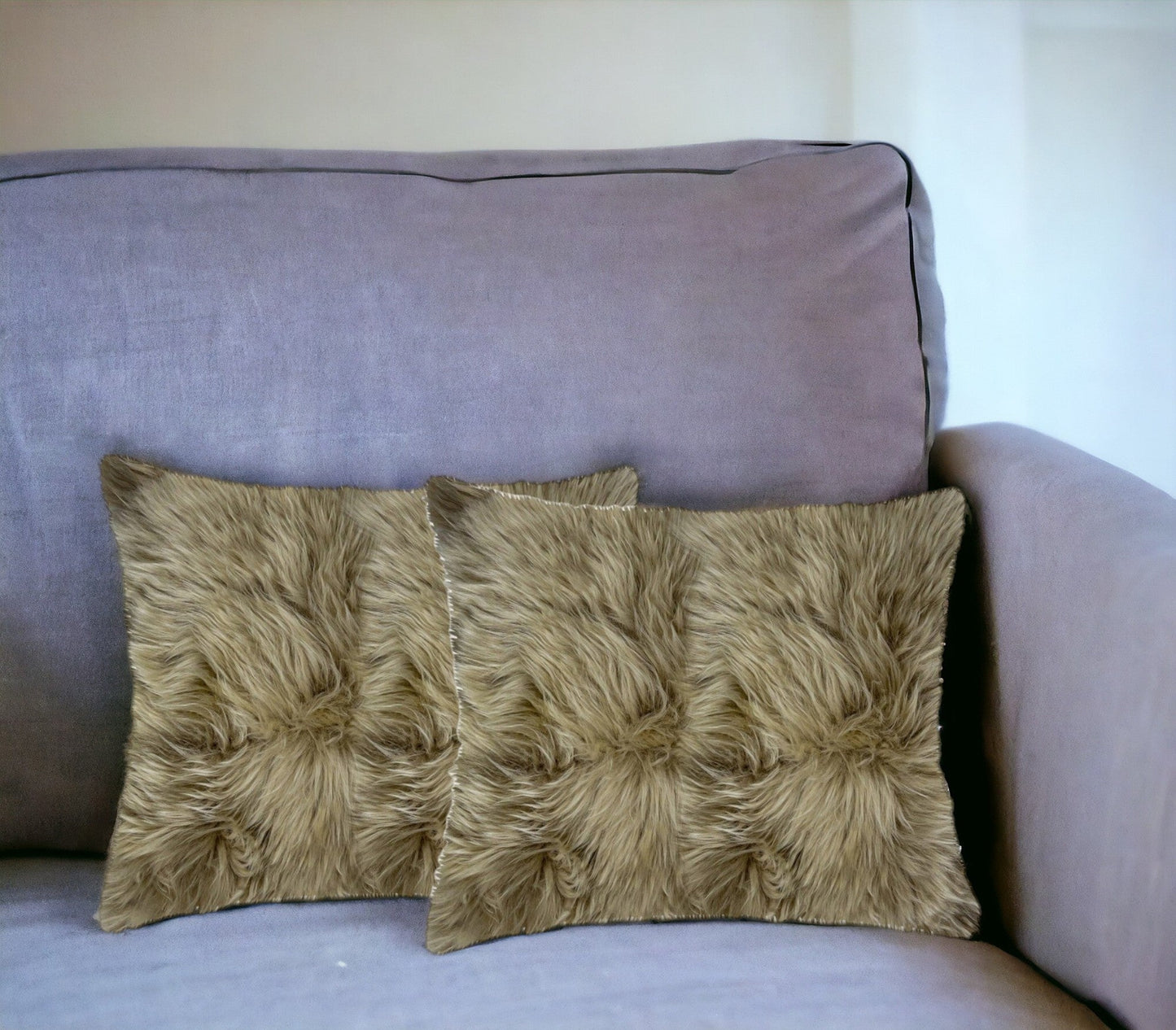 Set of Two Taupe Sheepskin Throw Pillow FurniFindUSA
