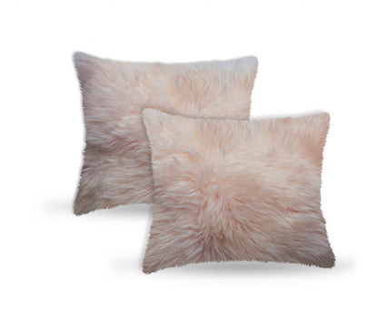 Set Of Two  Blush Natural Sheepskin Square Pillows FurniFindUSA
