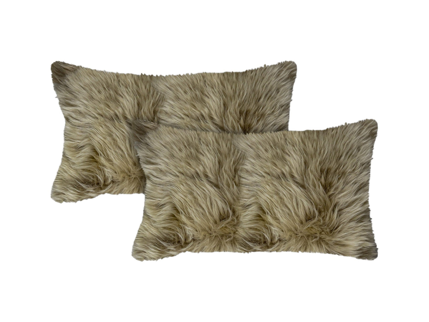 Set of Two 12" X 20" Taupe Sheepskin Lumbar Throw Pillows FurniFindUSA