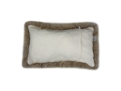Set of Two 12" X 20" Taupe Sheepskin Lumbar Throw Pillows FurniFindUSA