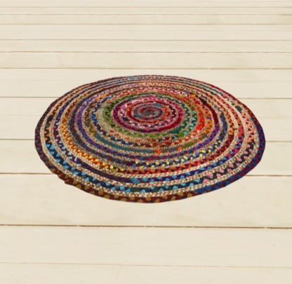 2' X 3'  Rainbow Colors Jute Rag Braided Scatter Rug