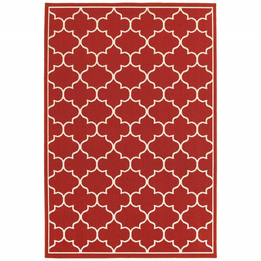 8' X 11' Red and Ivory Indoor Outdoor Area Rug