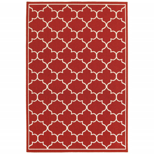 8' X 11' Red and Ivory Indoor Outdoor Area Rug