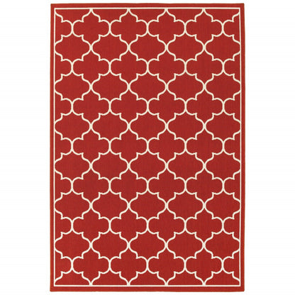 8' X 11' Red and Ivory Indoor Outdoor Area Rug