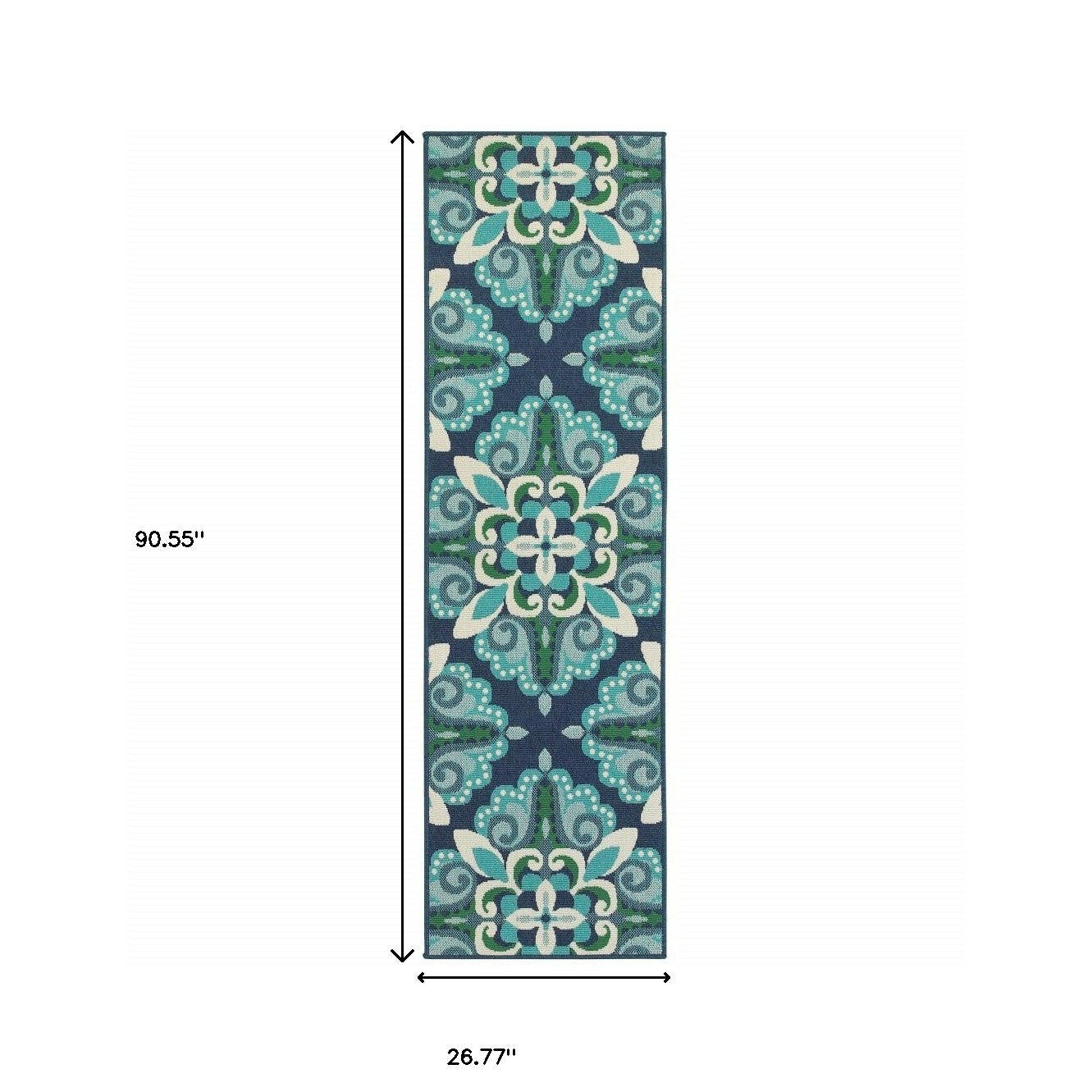 2' X 8' Blue and Green Indoor Outdoor Area Rug