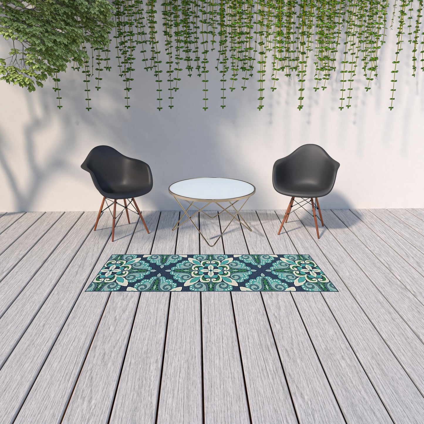 2' X 8' Blue and Green Indoor Outdoor Area Rug