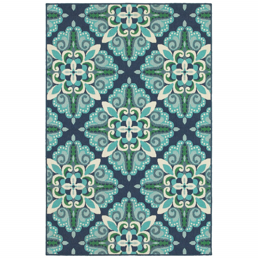 2' X 8' Blue and Green Indoor Outdoor Area Rug