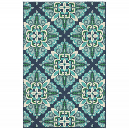 2' X 8' Blue and Green Indoor Outdoor Area Rug