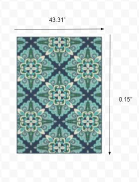 2' X 8' Blue and Green Indoor Outdoor Area Rug