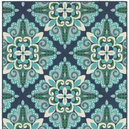 2' X 8' Blue and Green Indoor Outdoor Area Rug