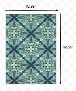 2' X 8' Blue and Green Indoor Outdoor Area Rug