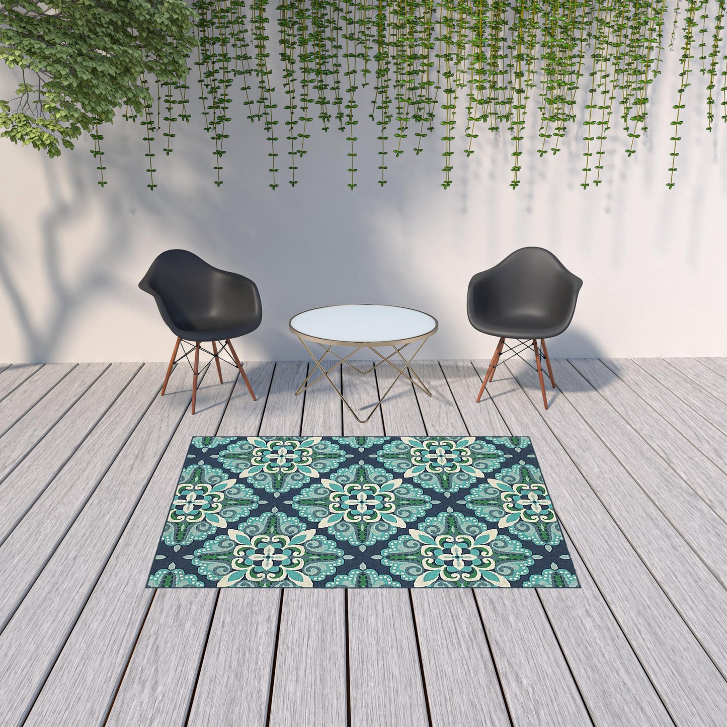 2' X 8' Blue and Green Indoor Outdoor Area Rug