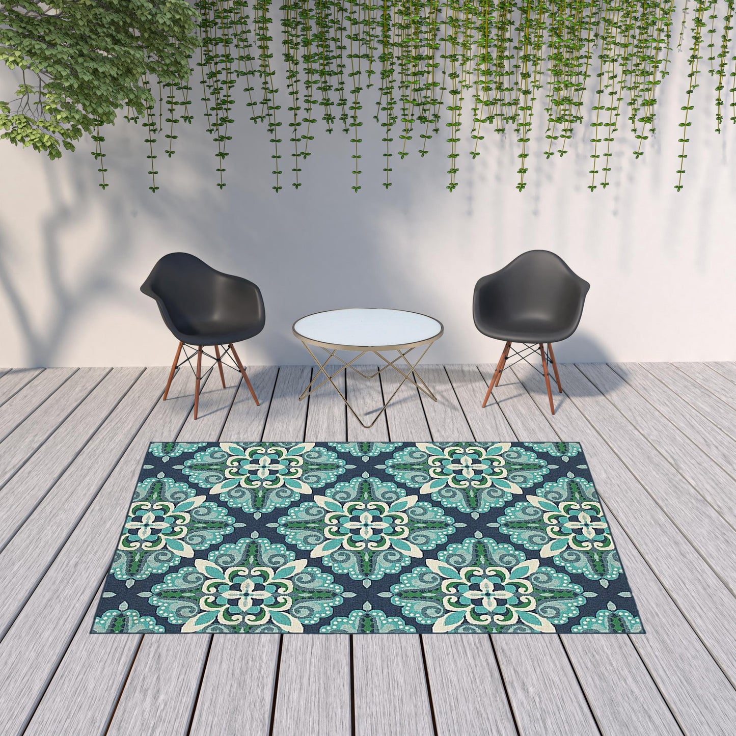 2' X 8' Blue and Green Indoor Outdoor Area Rug