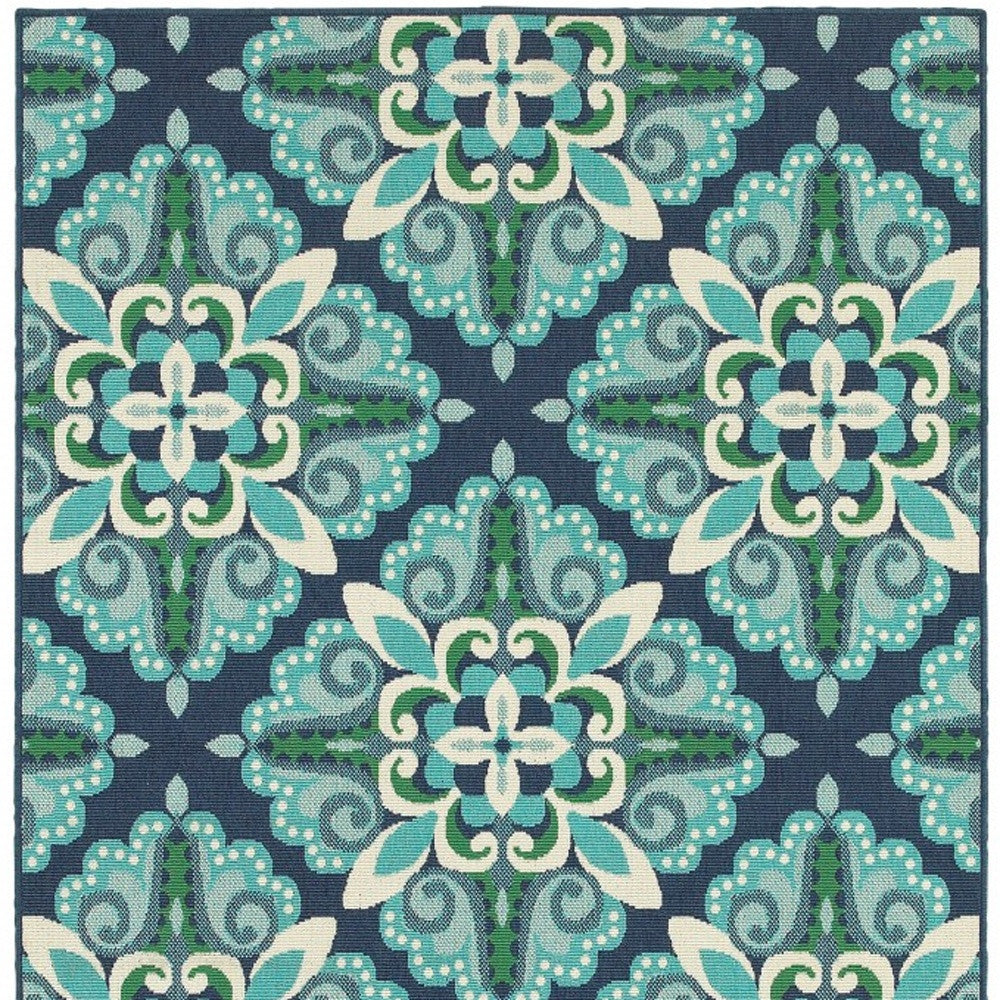 8' X 11' Blue and Green Indoor Outdoor Area Rug