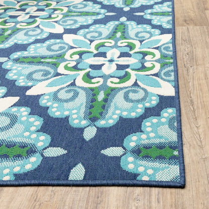 2' X 8' Blue and Green Indoor Outdoor Area Rug