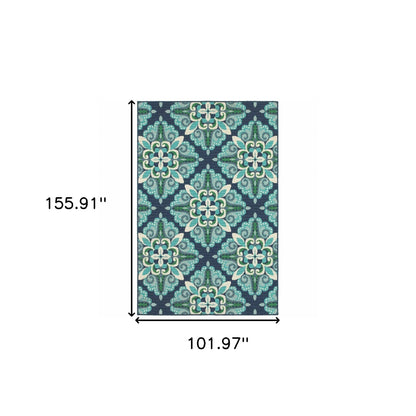 2' X 8' Blue and Green Indoor Outdoor Area Rug